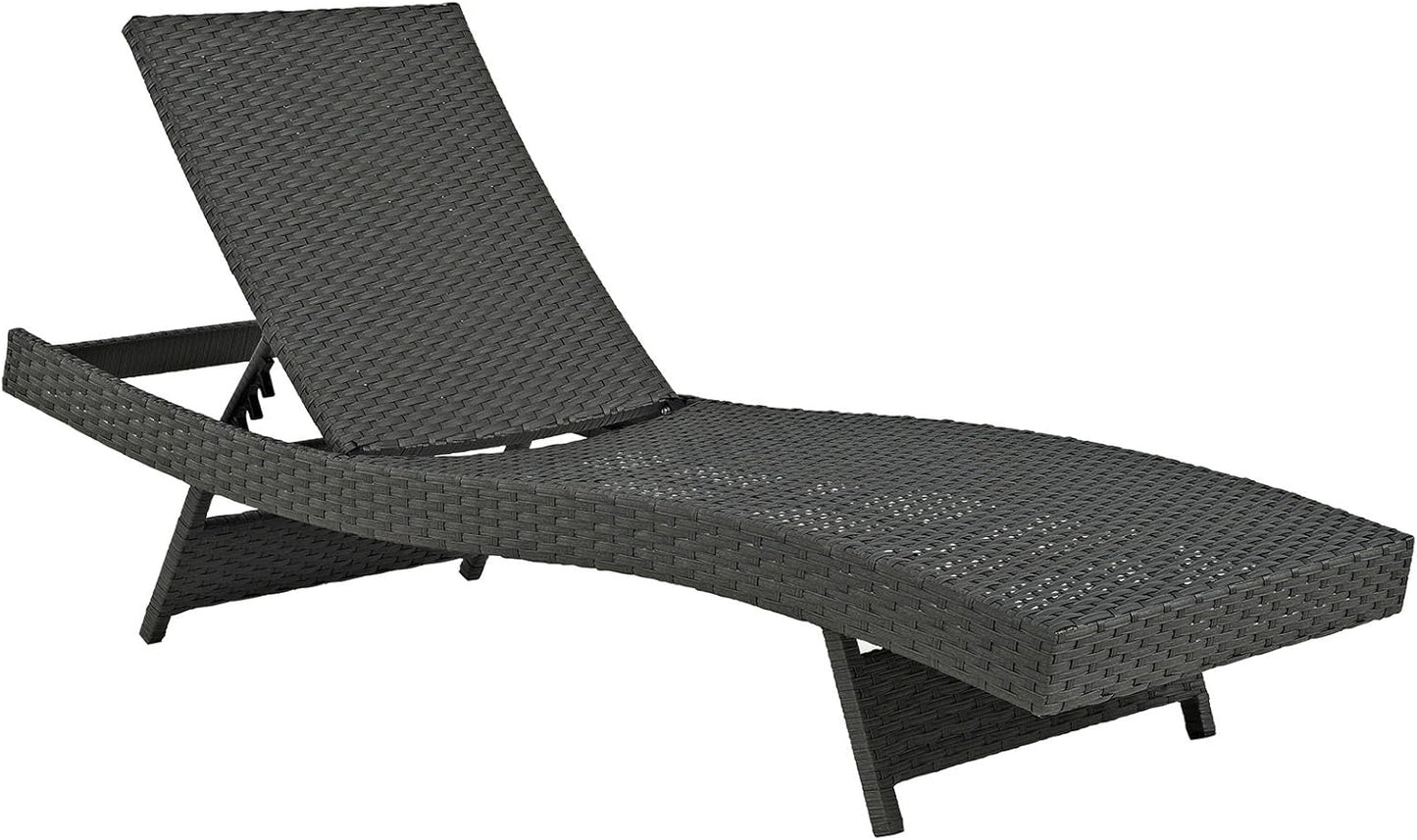 Sojourn Wicker Rattan Outdoor Patio Sunbrella Fabric Chaise Lounge in Antique Canvas Beige