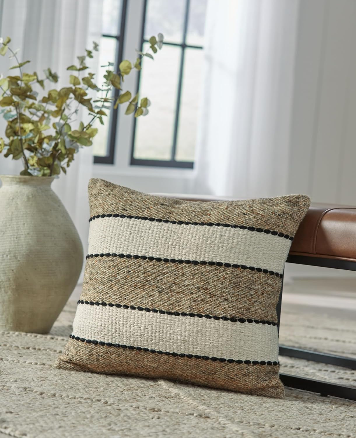 Signature Design by Ashley Rueford Pillow, Square, Beige & Dark Brown (Pack of 4)