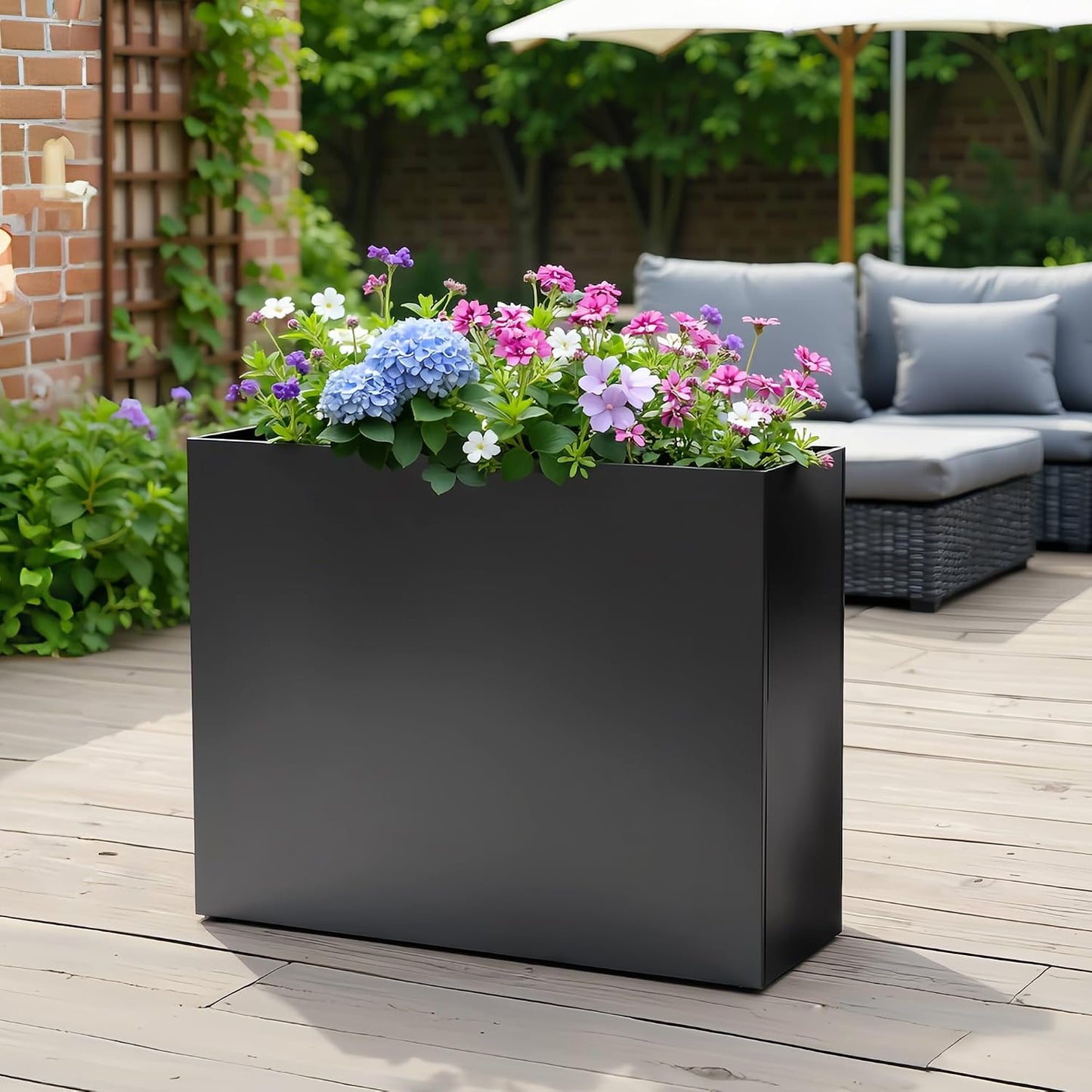 Metal Planter Box 38.2''L X 13''W X 30''H Rectangle Planters for Outdoor Plants Large Black Rectangular Planter with Felt Bag & Drainage Holes for Indoor or Outdoor Flower Garden Porch Patio