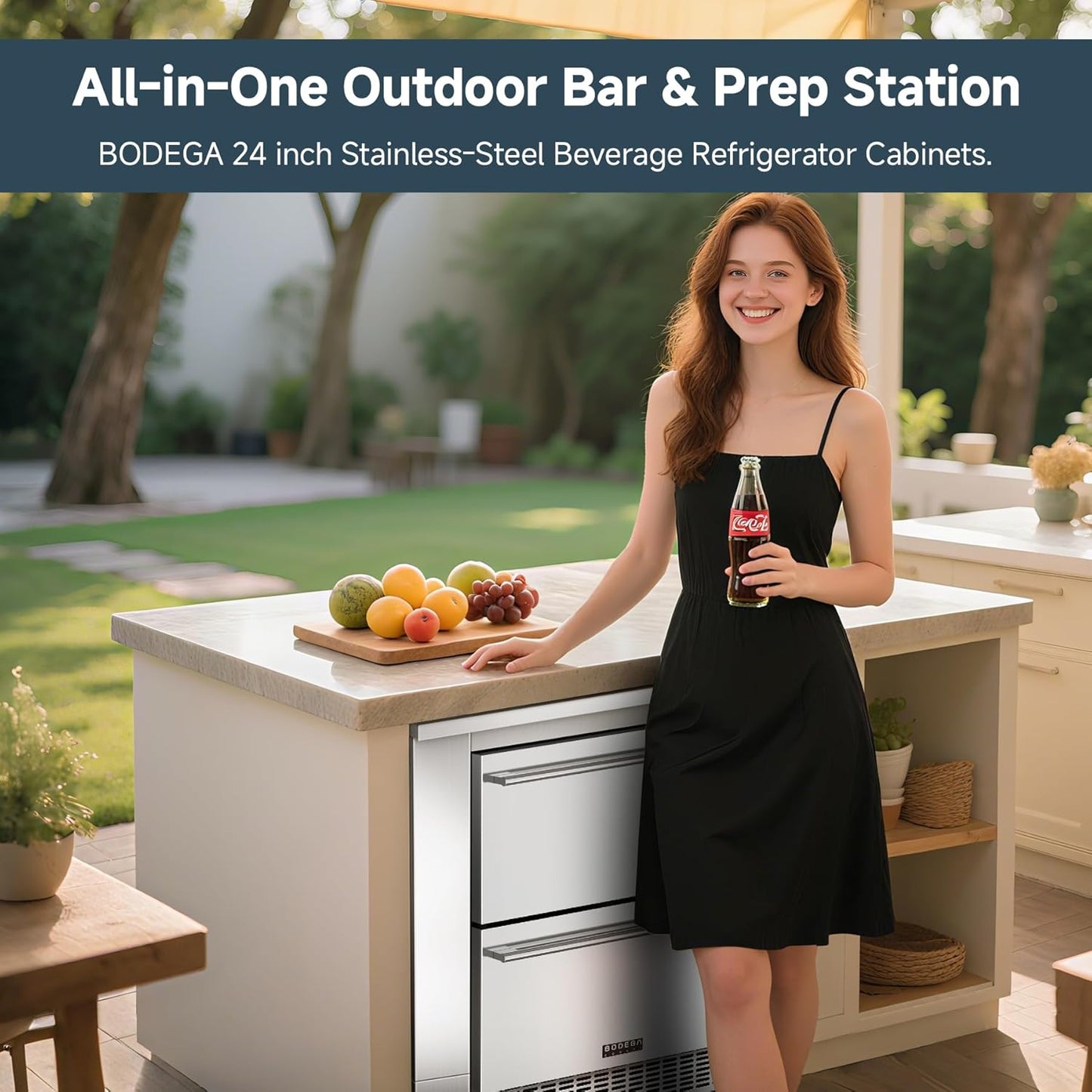 24Inch Stainless-Steel Outdoor Kitchen Cabinet for Beverage Refrigerator,Freestanding & under Counter Kitchen Appliance Cabinets Module Is Designed to Undercounter Beverage Cooler