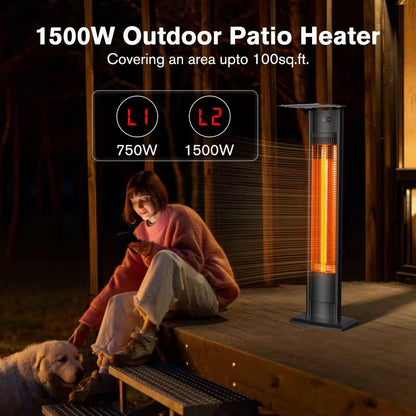 1500W Indoor/Outdoor Electric Patio Heater, Aluminum Infrared Radiant Heater W Remote, Timer, Tip-Over Protection