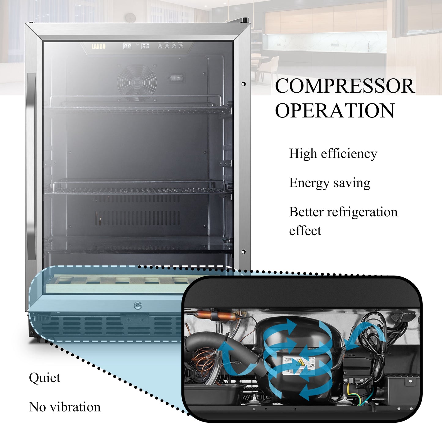 110 Cans 6 Bottle under Counter Built-In Compressor Beverage Center Cooler, 24 Inch Wide