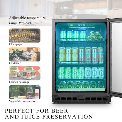 110 Cans 6 Bottle under Counter Built-In Compressor Beverage Center Cooler, 24 Inch Wide