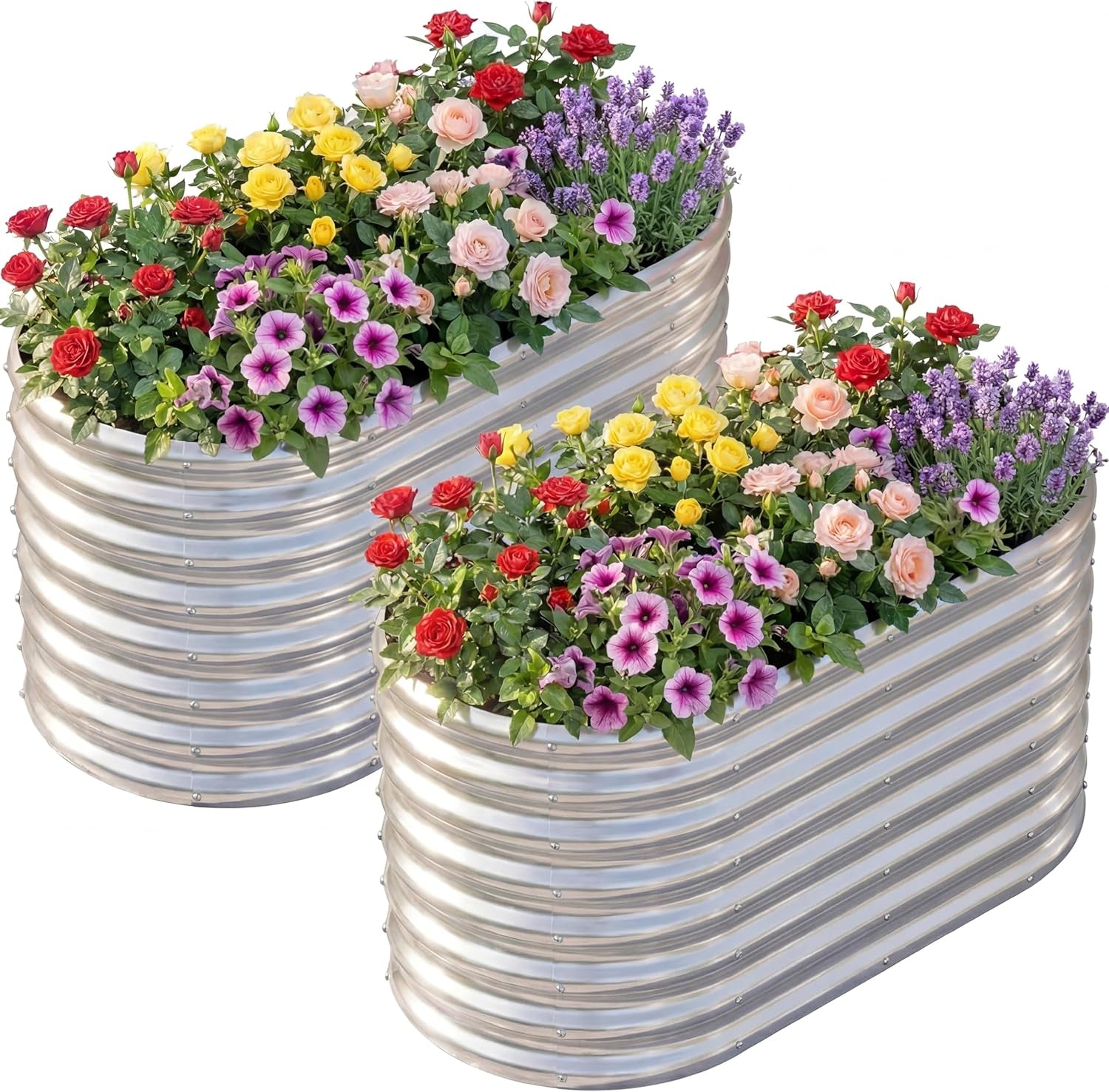 2 Pack 4×2×2Ft Galvanized Raised Garden Bed Outdoor,Oval Sturdy and Durable Planter Boxes for Vegetables, Fruits, Flowers and Plants, Easy Assembly, Silver