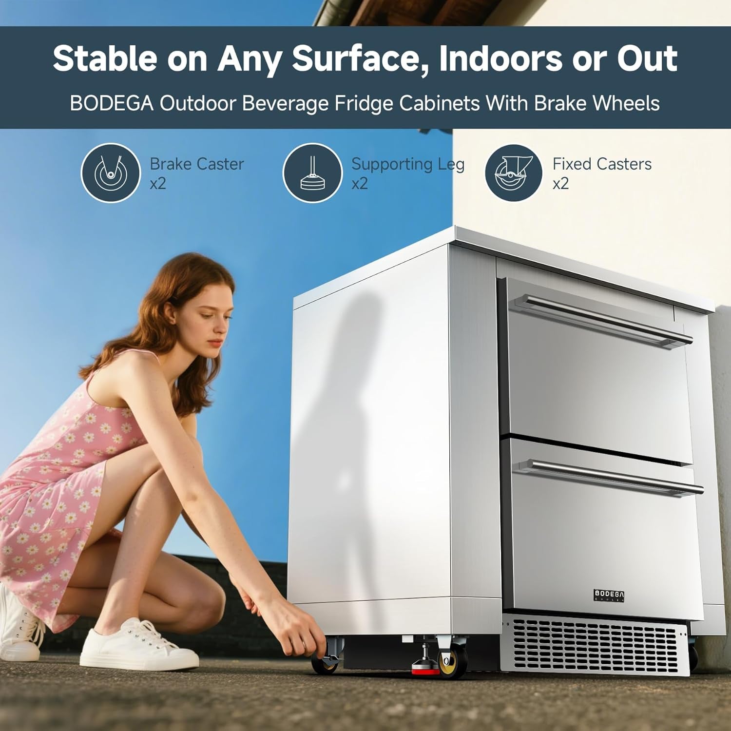 24Inch Stainless-Steel Outdoor Kitchen Cabinet for Beverage Refrigerator,Freestanding & under Counter Kitchen Appliance Cabinets Module Is Designed to Undercounter Beverage Cooler