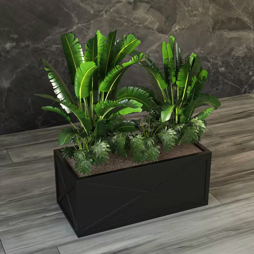 Bonsai 13 In. High Fiberstone Rectangular Planter Weather-Resistant Indoor and Outdoor Decorative Pot 30 in Wide, Black