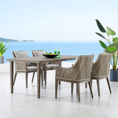 Grenada 5 Piece Grey Aluminum Outdoor Dining Set with Grey Fabric