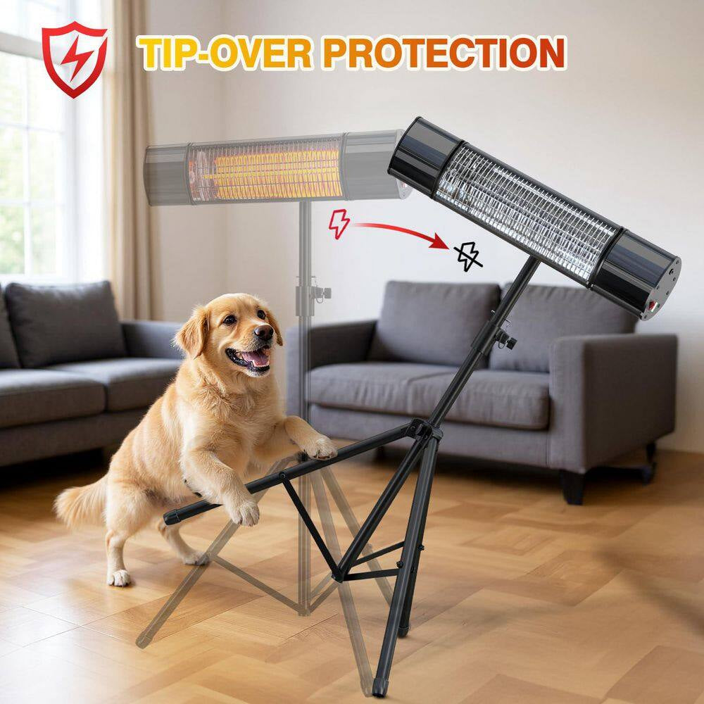 1500 Watt Indoor Outdoor Metal Electric Infrared Heater with Remote Control Wall Mount Tripod Black 1 Piece