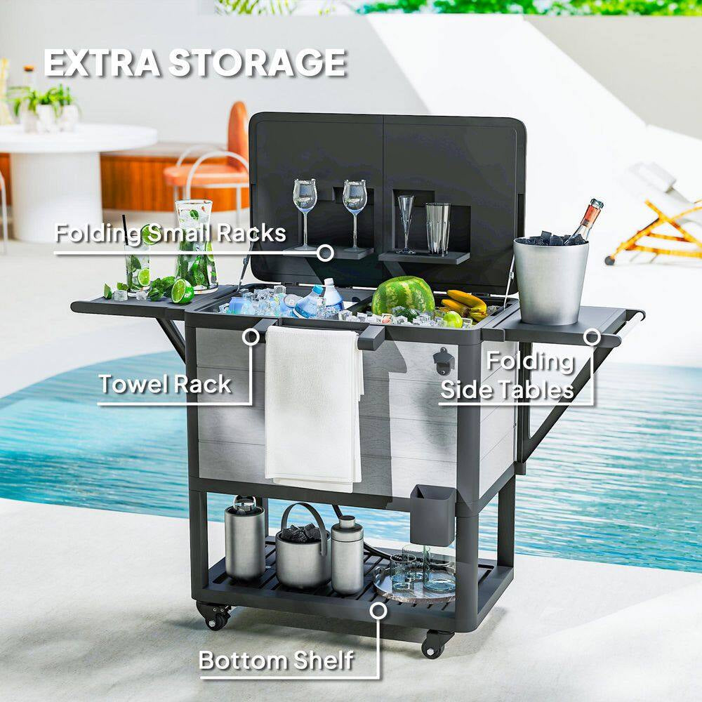 104 Qt. Large Capacity Patio Cooler Cart, Ice Chest with Bottle Opener and Shelves, Outdoor Beverage Bar Cart in Gray