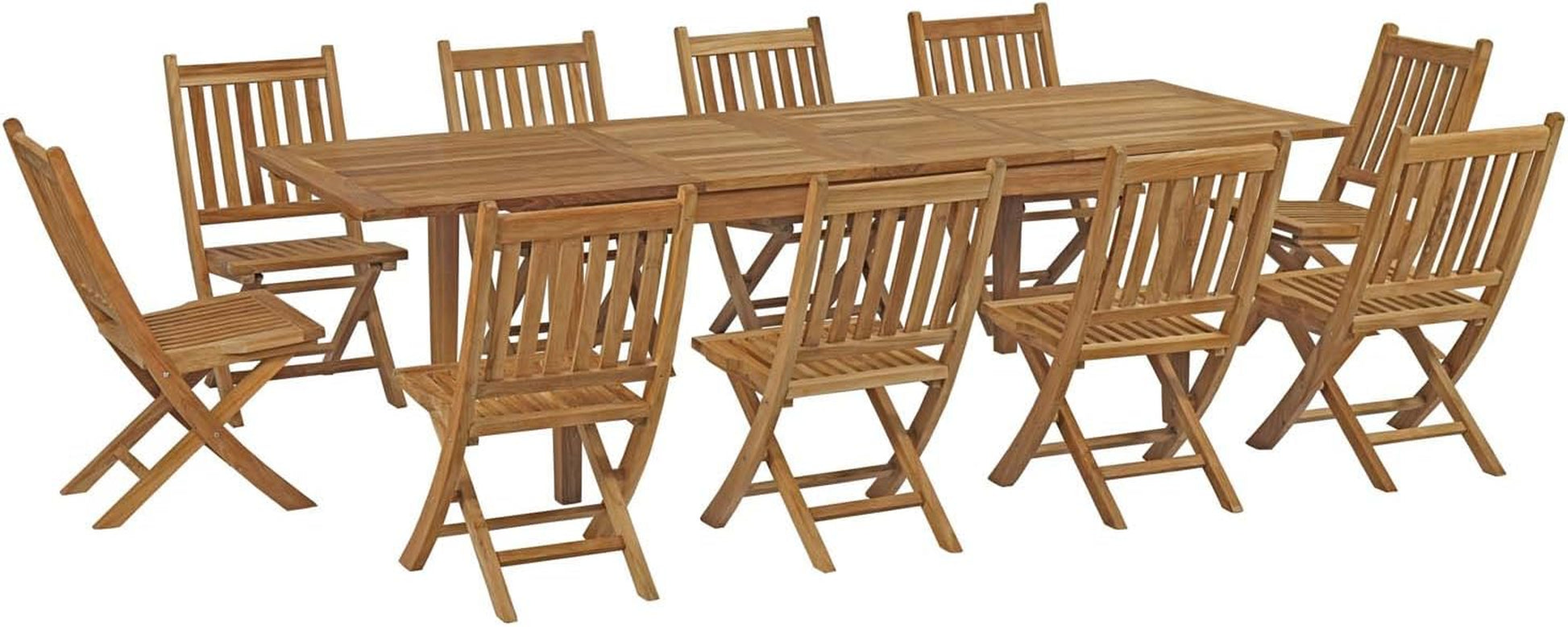 EEI-3284-NAT-SET Marina Premium Grade a Teak Wood 11-Piece Outdoor Patio Dining Furniture Set, Ten Folding Armchair/One Table, Natural
