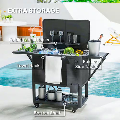 104 Qt. Large Capacity Patio Cooler Cart, Ice Chest with Bottle Opener and Shelves, Outdoor Beverage Bar Cart in Black