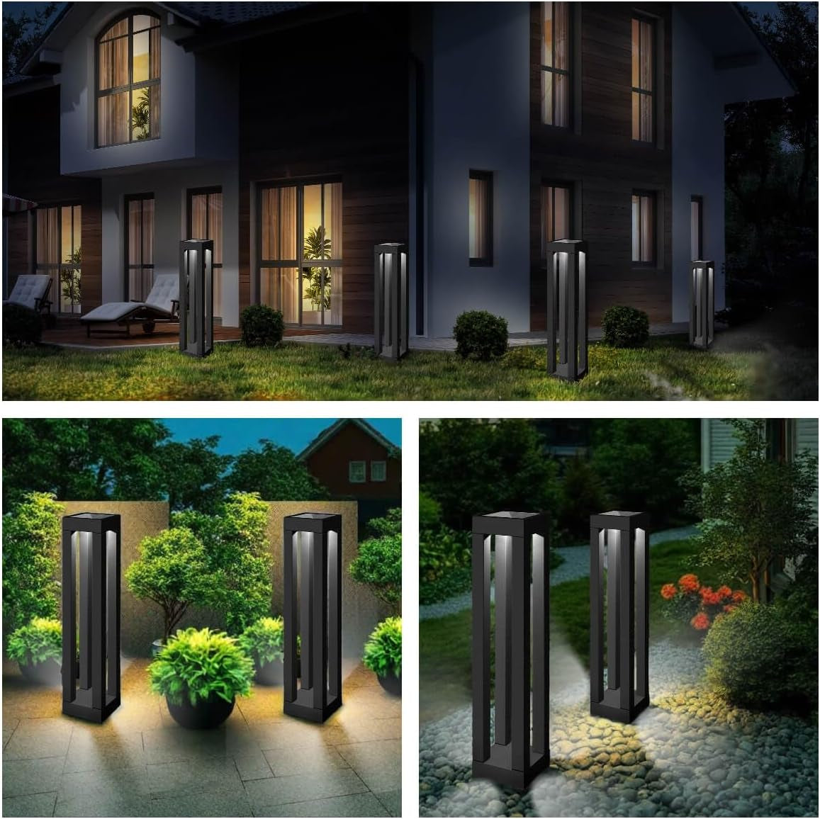 Solar Powered Outdoor Floor Lamp, Stainless Steel Solar Street Lights, Solar Floor Lamp Waterproof Deck Lights for Garden, Yard, Pathway, Porch