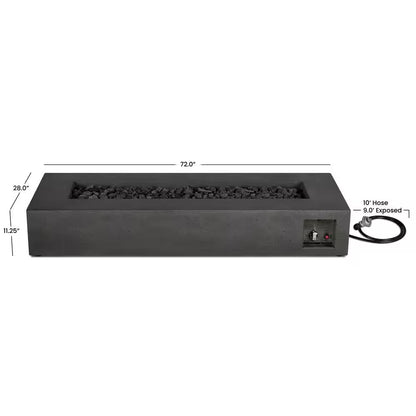 Brookhurst 72 In. W X 12 In. H Outdoor GFRC Liquid Propane Fire Pit in Carbon with Lava Rocks