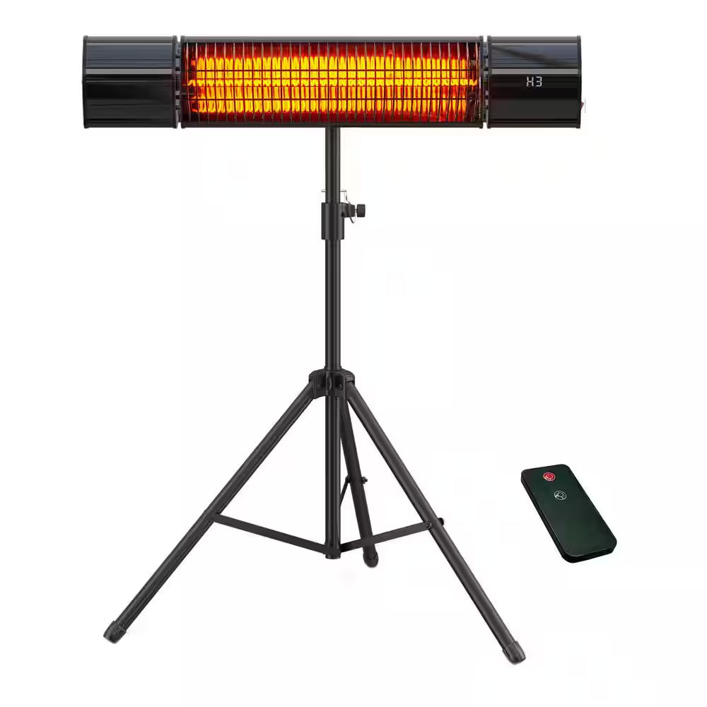 1500 Watt Indoor Outdoor Metal Electric Infrared Heater with Remote Control Wall Mount Tripod Black 1 Piece