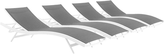 Glimpse Outdoor Patio Mesh Chaise Lounge Set of 4 in White Gray