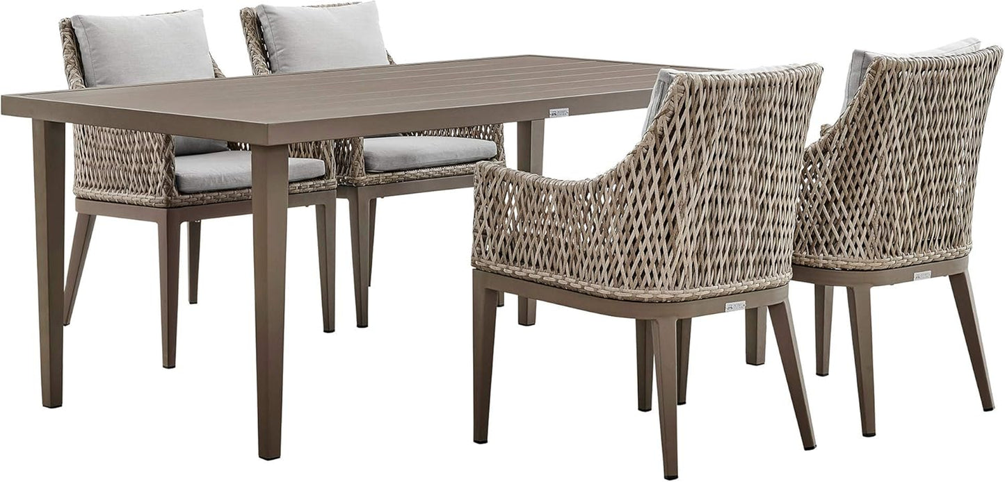 Grenada 5 Piece Grey Aluminum Outdoor Dining Set with Grey Fabric