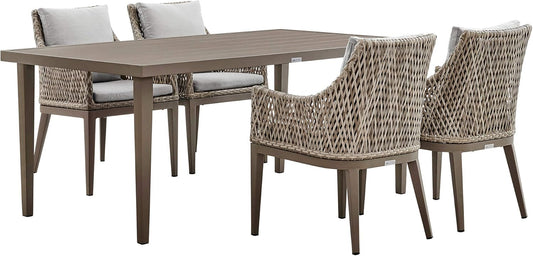 Grenada 5 Piece Grey Aluminum Outdoor Dining Set with Grey Fabric