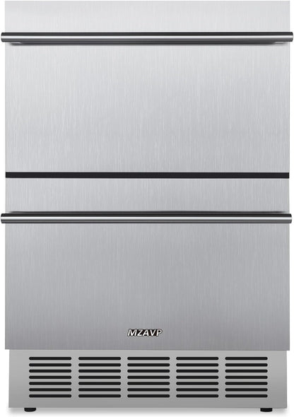 24 Inch Double Drawer Fridge, Stainless Steel Outdoor Beverage Refrigerator for Patio and Kitchen, Freestanding or Built-In, Mobile Grid Organizer, Home and Commercial Use