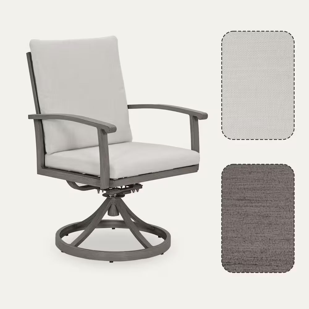 Alulux 9-Piece Aluminum Outdoor Dining Set with Swivel Rockers Chairs and Gray Cushions