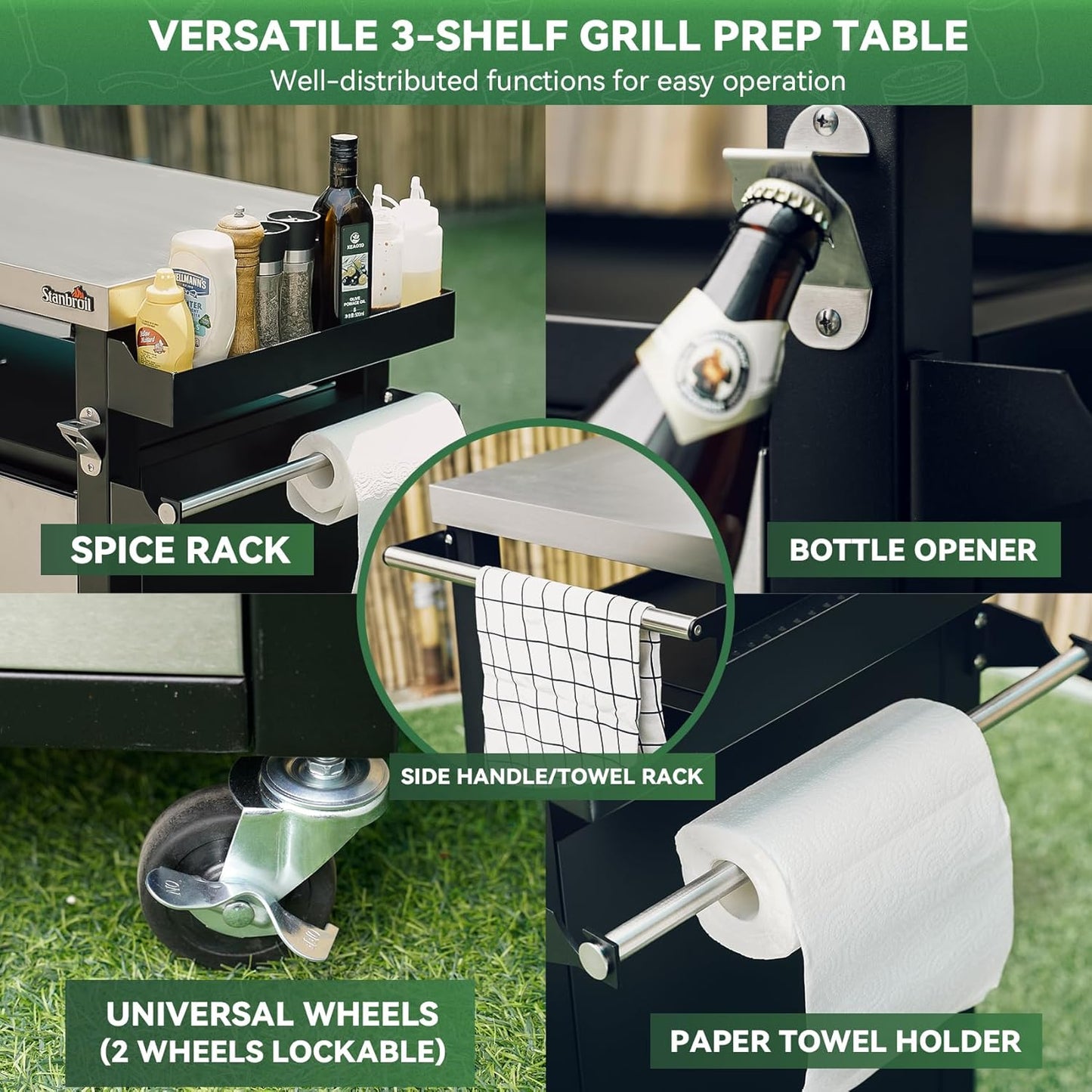 Rolling Outdoor Kitchen Island with Stainless Steel Table Top & Storage Cabinets, Sink&Faucet Included, Extra Large