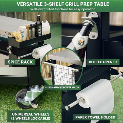 Rolling Outdoor Kitchen Island with Stainless Steel Table Top & Storage Cabinets, Sink&Faucet Included, Extra Large