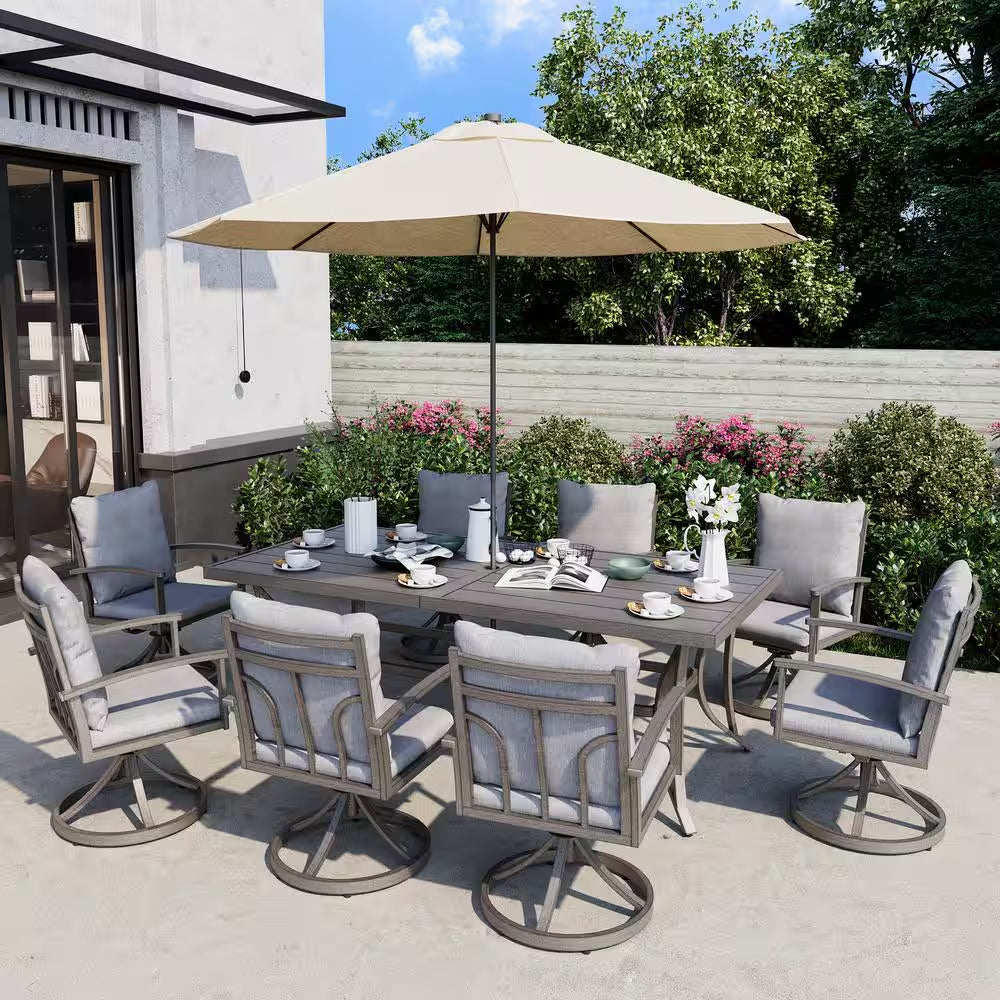 Modique Gray 9-Piece Aluminum Outdoor Dining Set with Gray Cushions