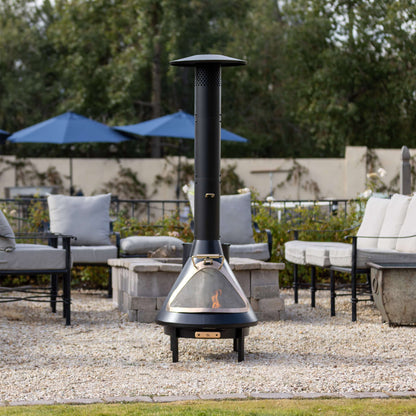 TIKI Brand 70 Inch Chiminea Outdoor Fireplace and Pellet Hopper