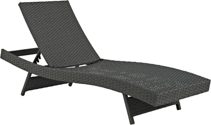 Sojourn Wicker Rattan Outdoor Patio Sunbrella Fabric Chaise Lounge in Antique Canvas Beige