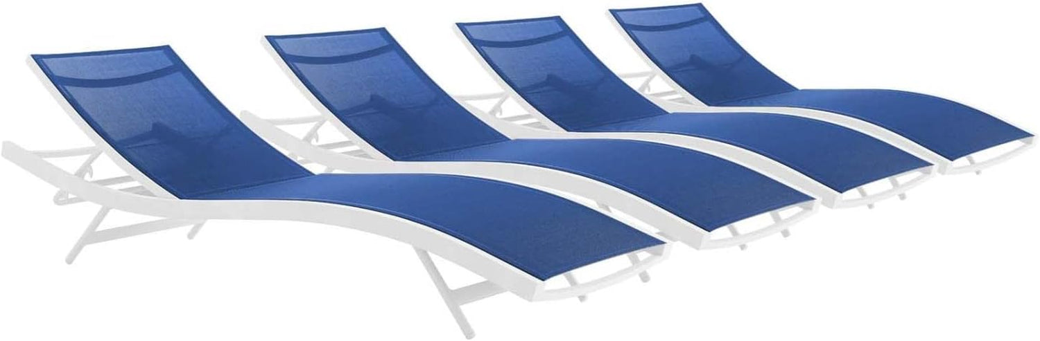 Glimpse Outdoor Patio Mesh Chaise Lounge Set of 4 in White Navy