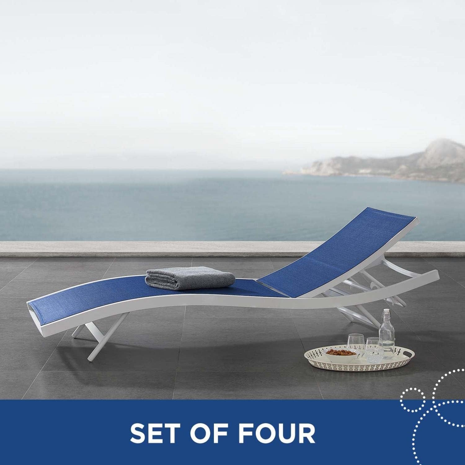 Glimpse Outdoor Patio Mesh Chaise Lounge Set of 4 in White Navy