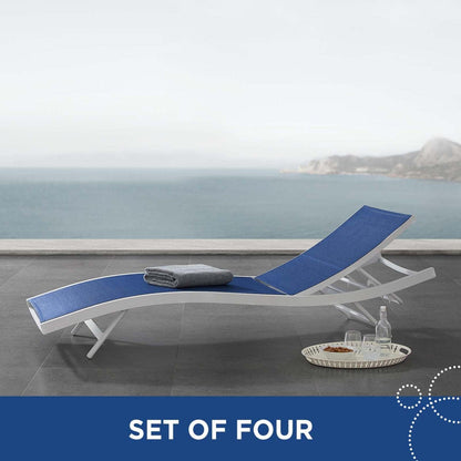 Glimpse Outdoor Patio Mesh Chaise Lounge Set of 4 in White Navy