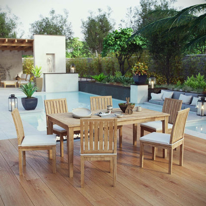 Marina Premium Grade a Teak Wood 7 Piece Patio Teak Outdoor Dining Set in Natural White