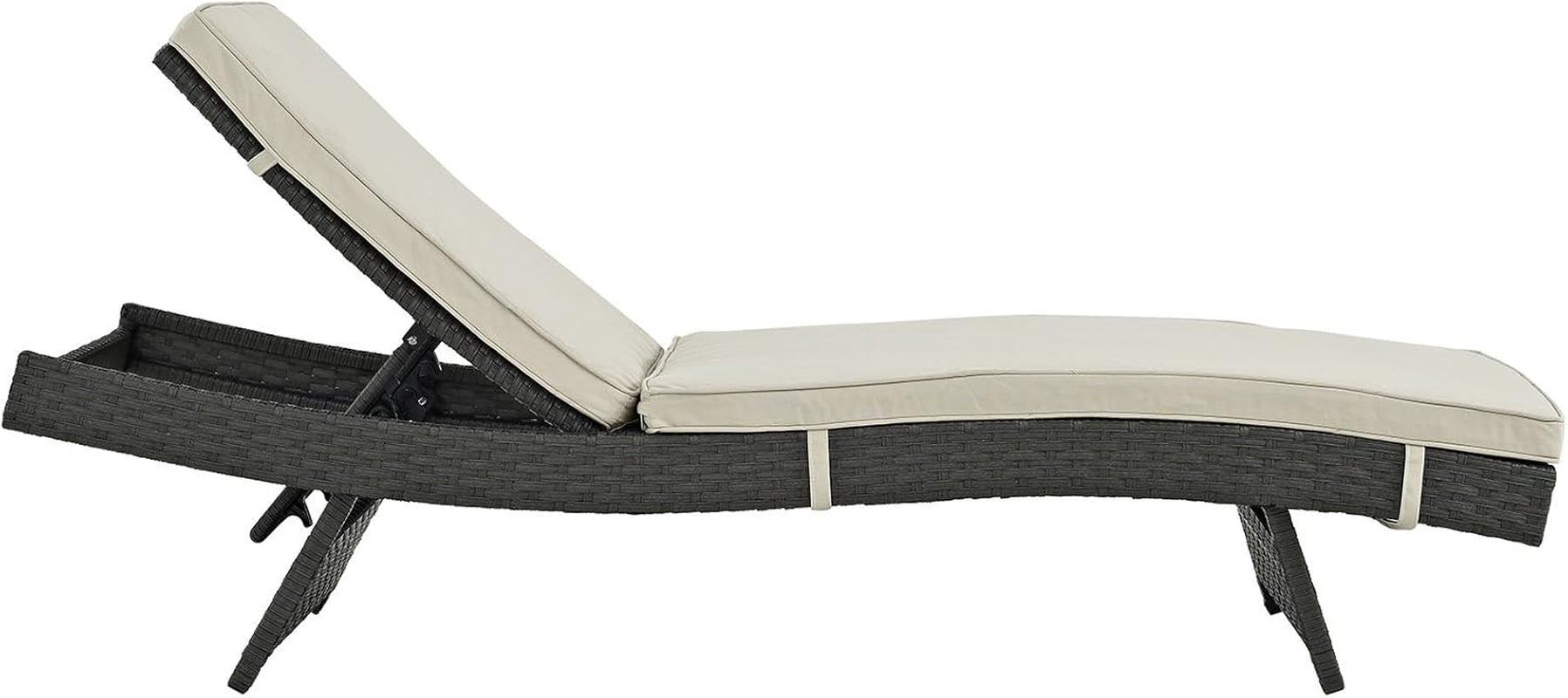 Sojourn Wicker Rattan Outdoor Patio Sunbrella Fabric Chaise Lounge in Antique Canvas Beige
