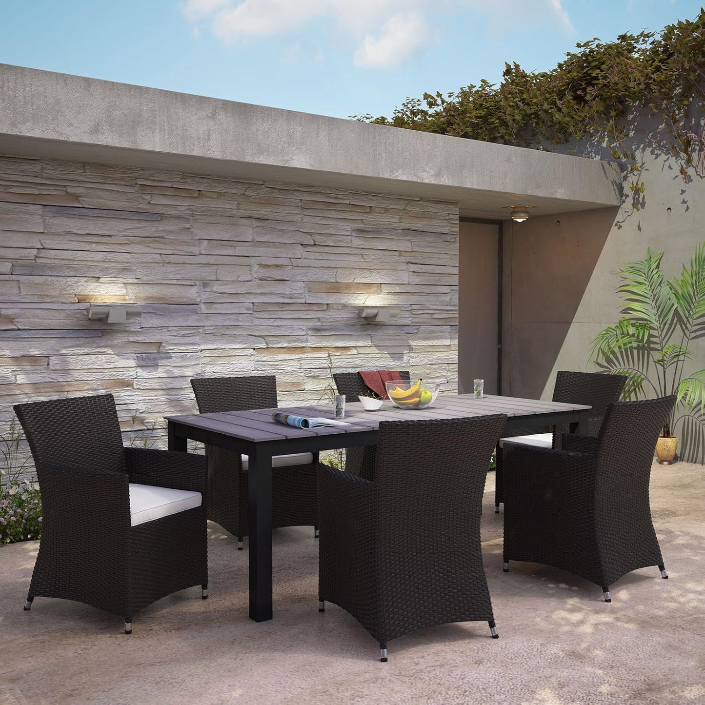 Junction 7 Piece Outdoor Patio Dining Set, Gray/White