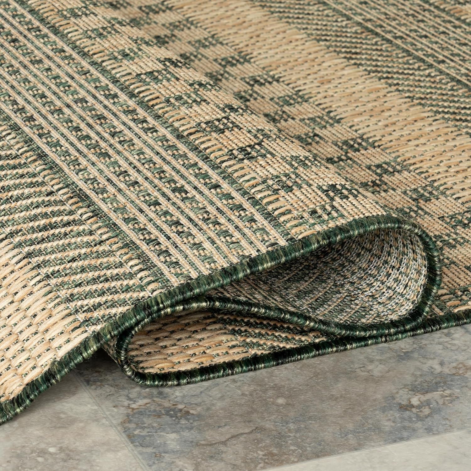 Vail Striped 9' X 12' Indoor/Outdoor Area Rug for Living Room Patio Deck Front Porch, Green