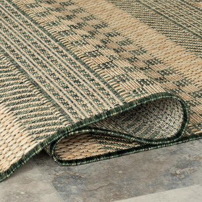 Vail Striped 9' X 12' Indoor/Outdoor Area Rug for Living Room Patio Deck Front Porch, Green