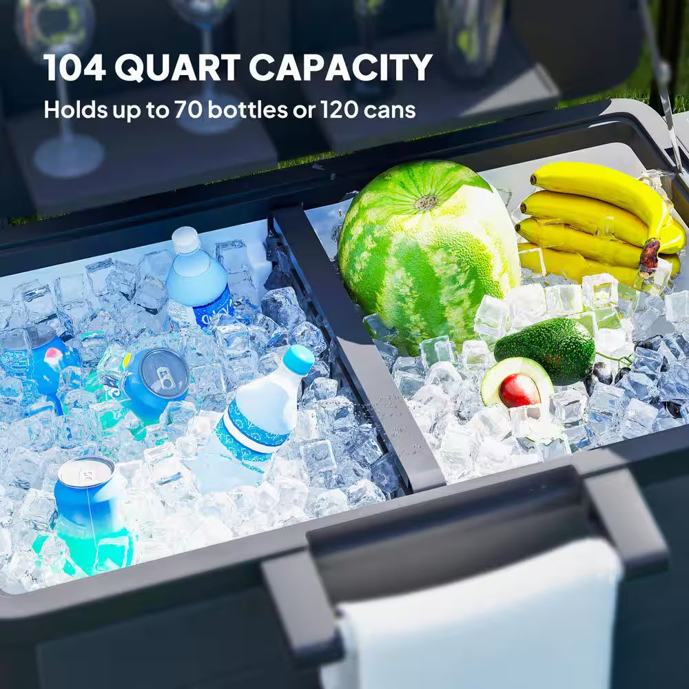 104 Qt. Large Capacity Patio Cooler Cart, Ice Chest with Bottle Opener and Shelves, Outdoor Beverage Bar Cart in Black