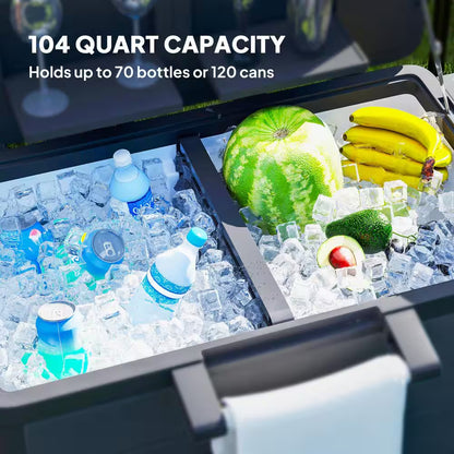 104 Qt. Large Capacity Patio Cooler Cart, Ice Chest with Bottle Opener and Shelves, Outdoor Beverage Bar Cart in Black