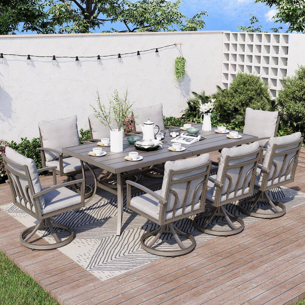 Modique Gray 9-Piece Aluminum Outdoor Dining Set with Gray Cushions