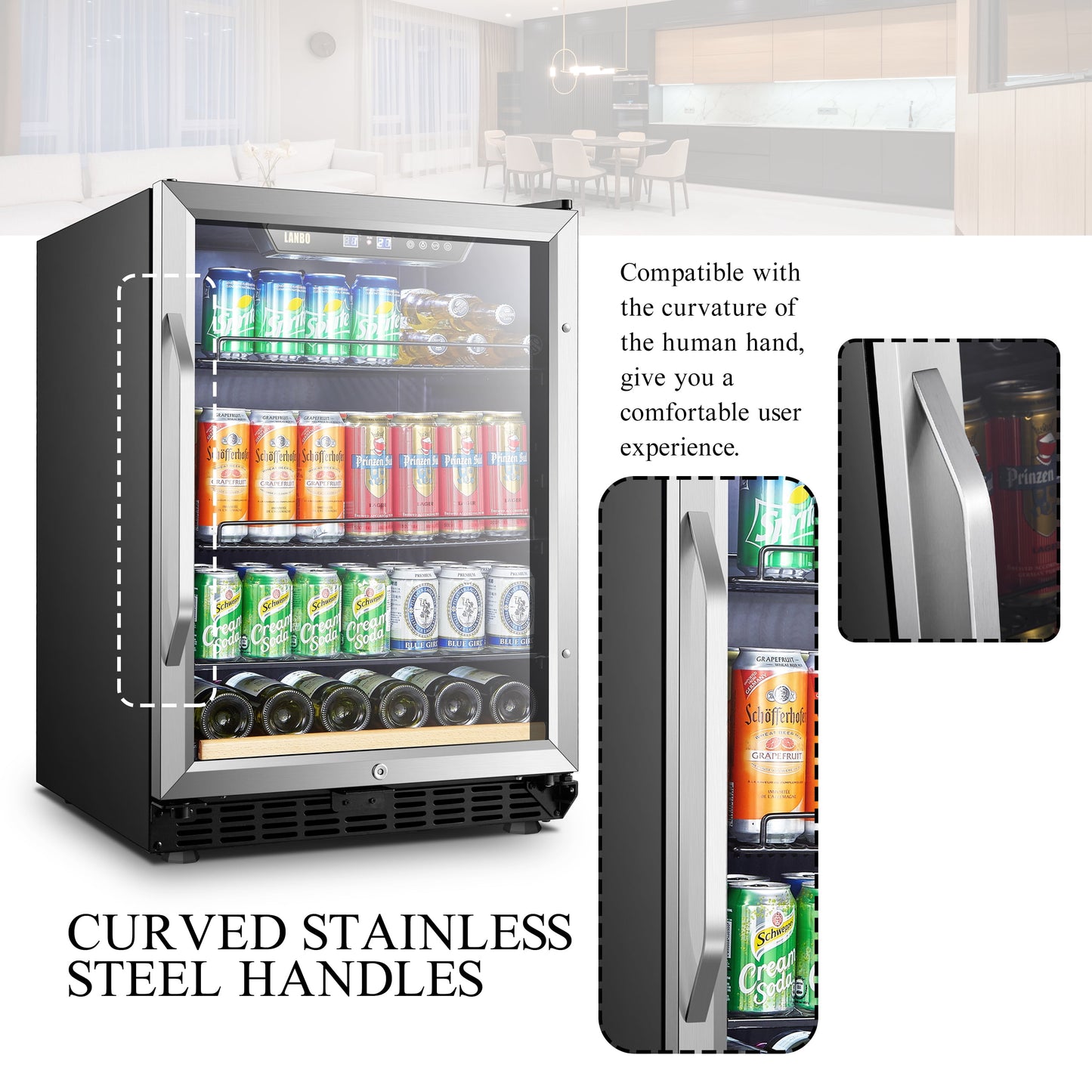 110 Cans 6 Bottle under Counter Built-In Compressor Beverage Center Cooler, 24 Inch Wide