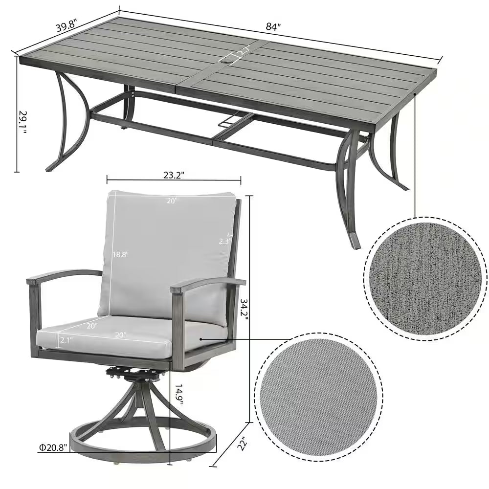 Modique Gray 9-Piece Aluminum Outdoor Dining Set with Gray Cushions