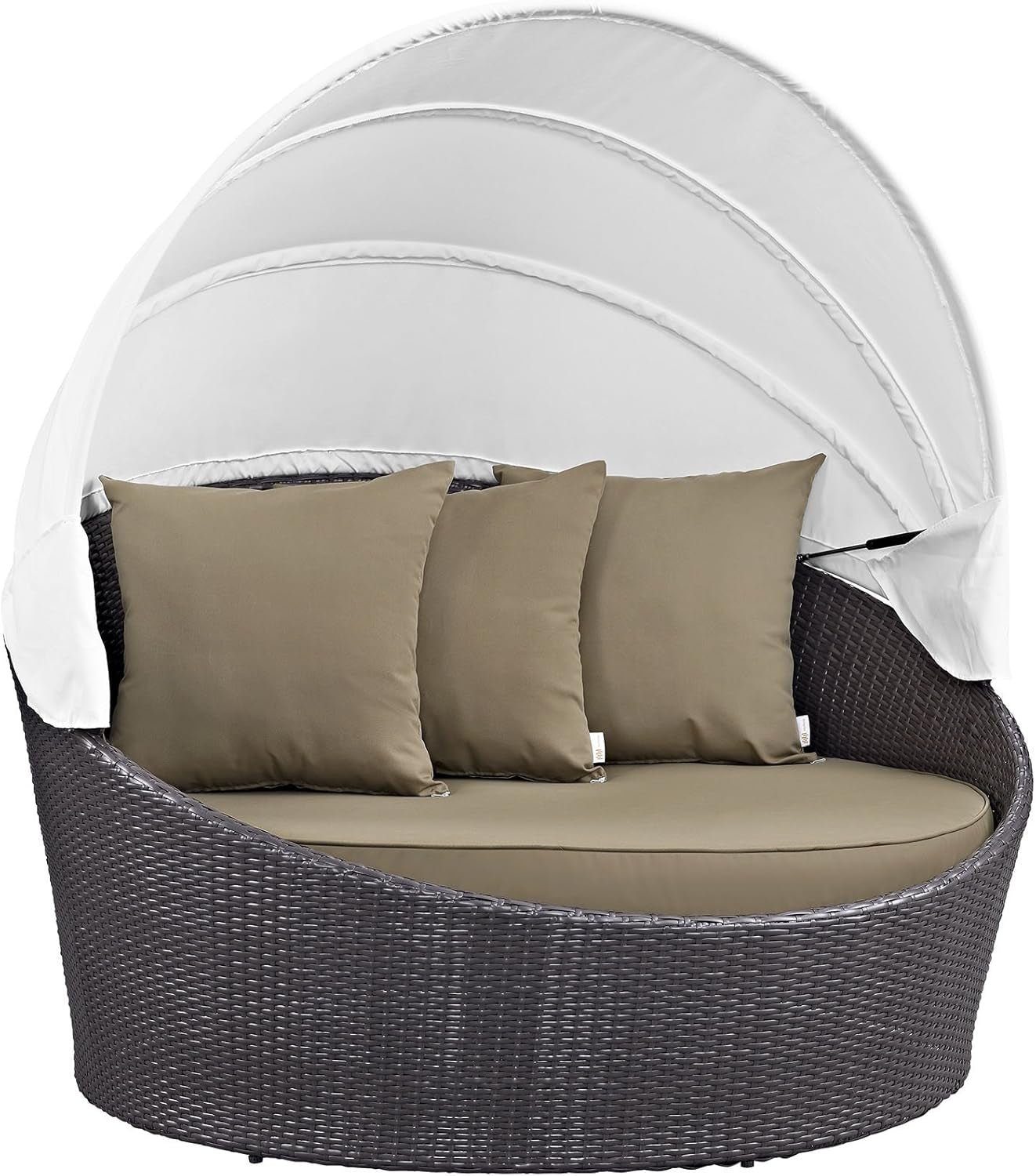 Convene Wicker Rattan Outdoor Patio Retractable Canopy round Poolside Sofa Daybed in Espresso Mocha
