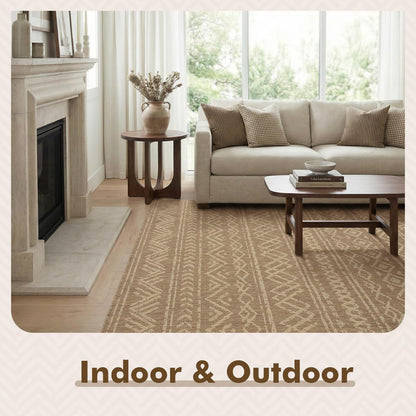-Outdoor Rug-Patio Rug 8X10 Polypropylene Indoor Outdoor Rug Outdoor Carpet for Patio Deck Balcony Porch, Textured Weave, Durable for High Traffic, Fade-Resistant, Boho Farmhouse Neutral Brown