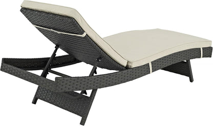 Sojourn Wicker Rattan Outdoor Patio Sunbrella Fabric Chaise Lounge in Antique Canvas Beige
