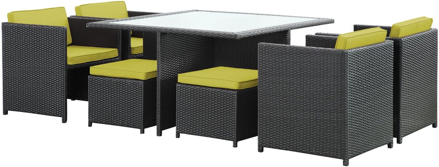 Inverse Wicker Rattan 9-Piece Outdoor Patio Dining Furniture Set in Espresso Peridot