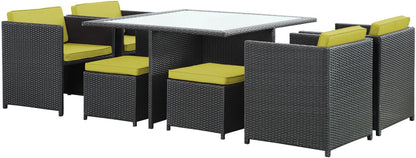 Inverse Wicker Rattan 9-Piece Outdoor Patio Dining Furniture Set in Espresso Peridot