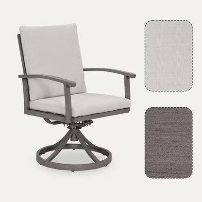 Alulux 7-Piece Aluminum Outdoor Dining Set with Swivel Rockers Chairs and Gray Cushions