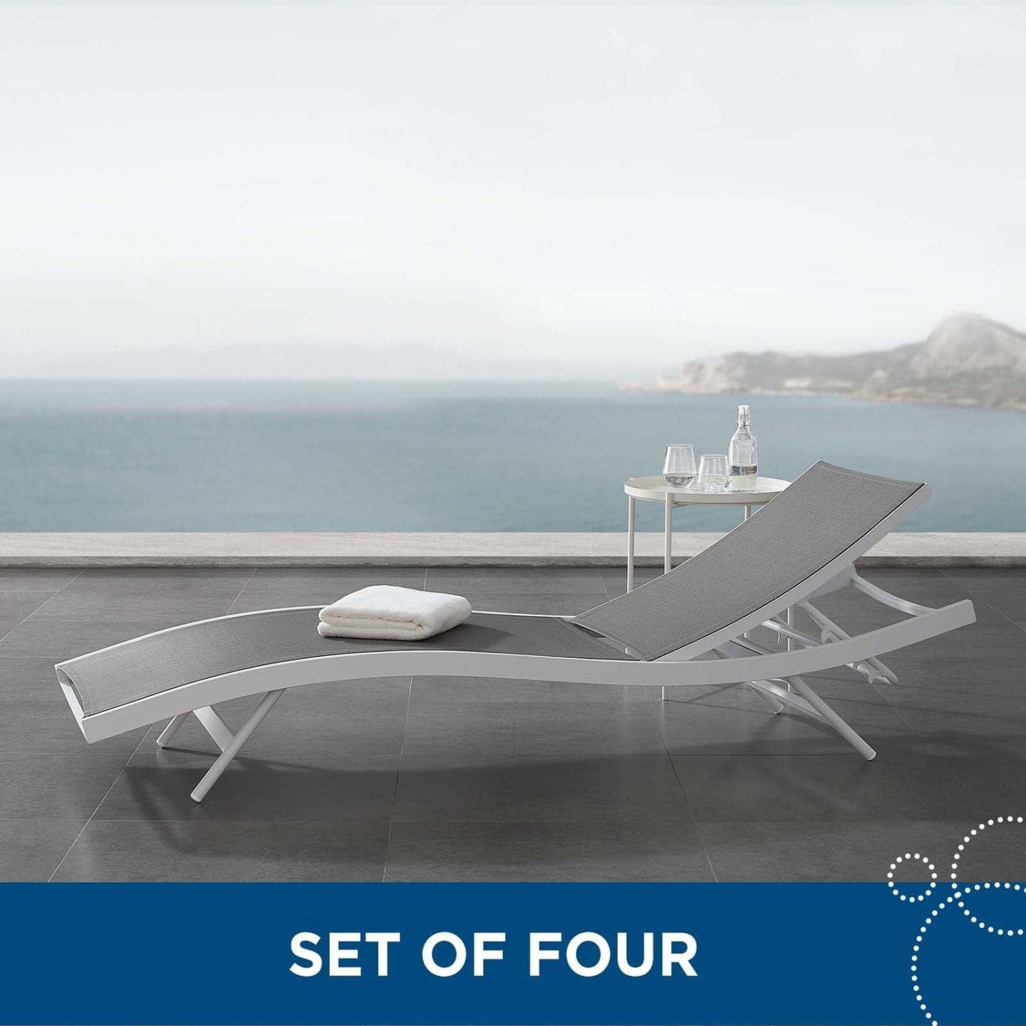 Glimpse Outdoor Patio Mesh Chaise Lounge Set of 4 in White Gray