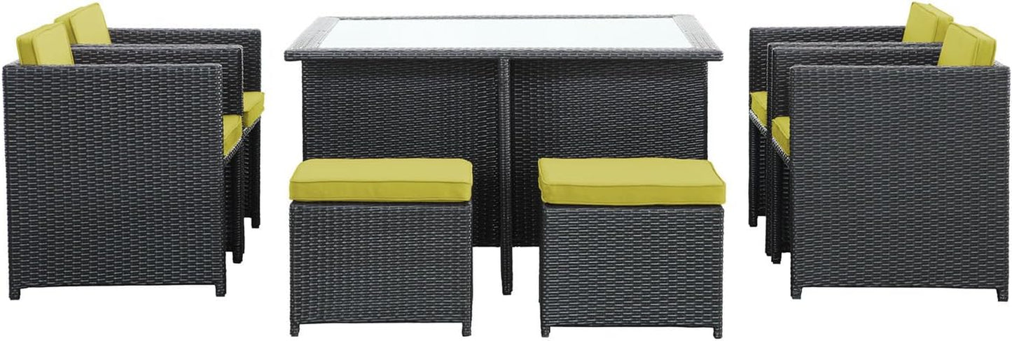 Inverse Wicker Rattan 9-Piece Outdoor Patio Dining Furniture Set in Espresso Peridot