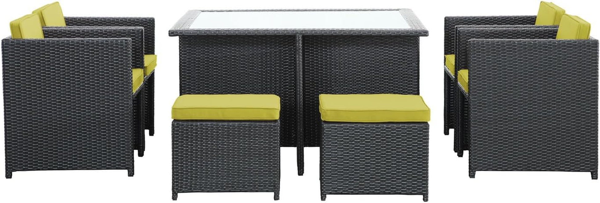 Inverse Wicker Rattan 9-Piece Outdoor Patio Dining Furniture Set in Espresso Peridot